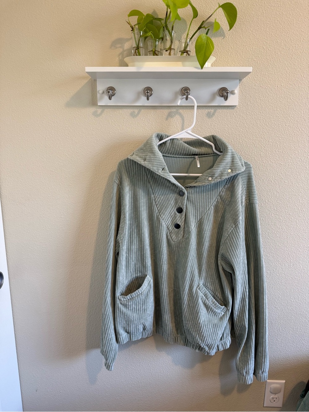 Free People Ribbed Button Pullover - Sage